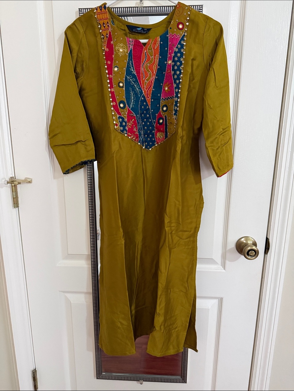 Women’s Olive Green Embroidered Kurta Dress